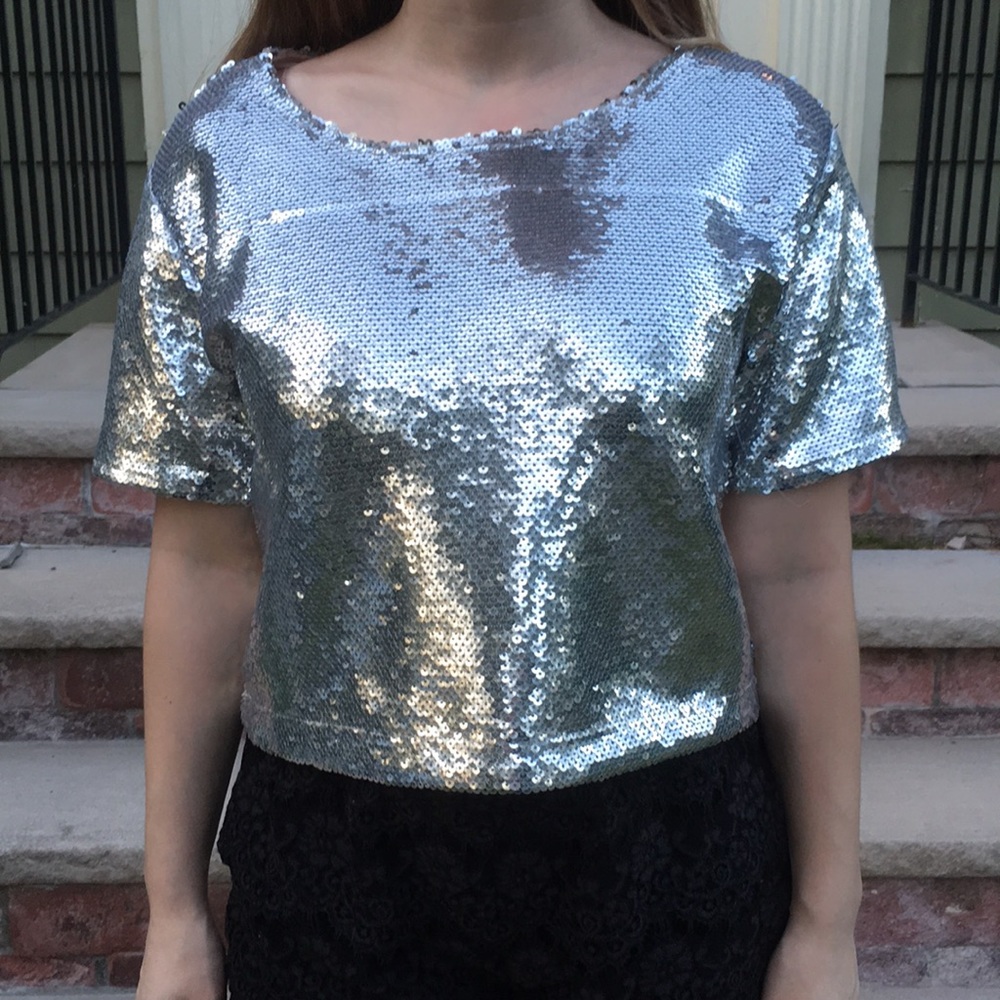 Bikbok silver sequin party top